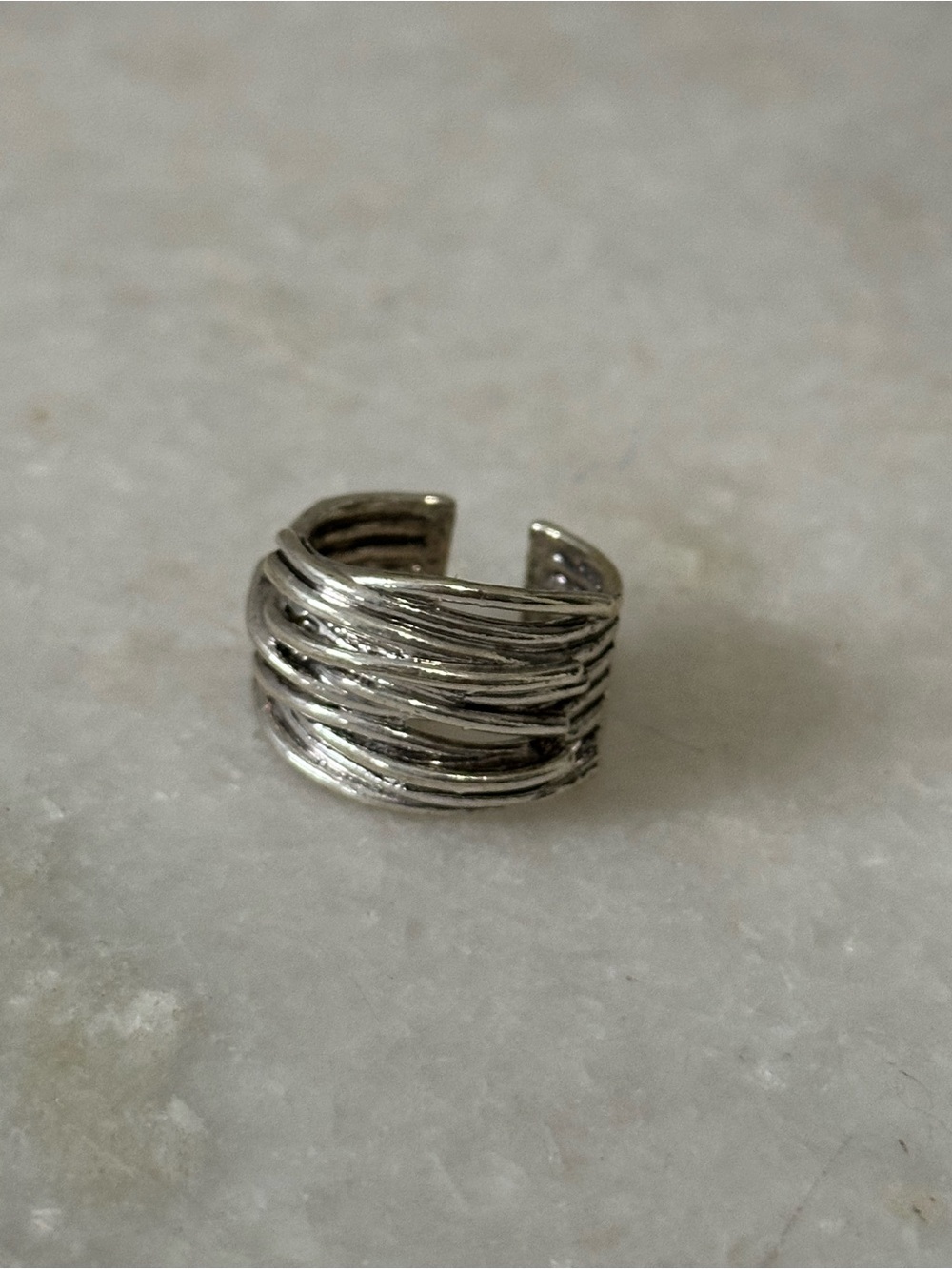 Gothic Punk Moto Silver Toned Open Adjustable Stacked Weaved Ribbon Ring